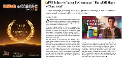Wire & Cable - APAR Industries listed among India’s top cable companies