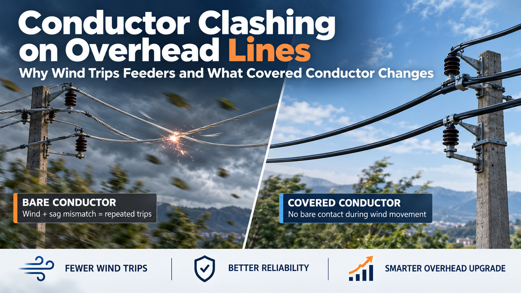 Conductor Clashing on Overhead Lines Why Wind Trips Feeders and What Covered Conductor Changes