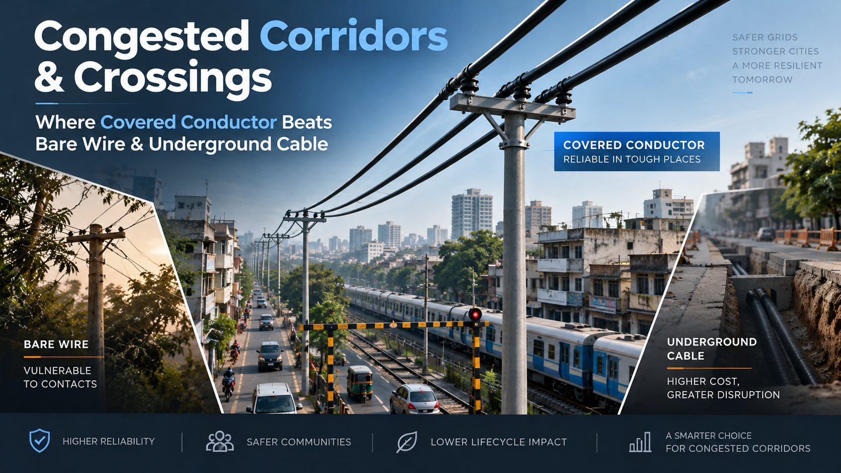 Congested Corridors and Crossings Where Covered Conductor Beats Bare Wire and Underground Cable