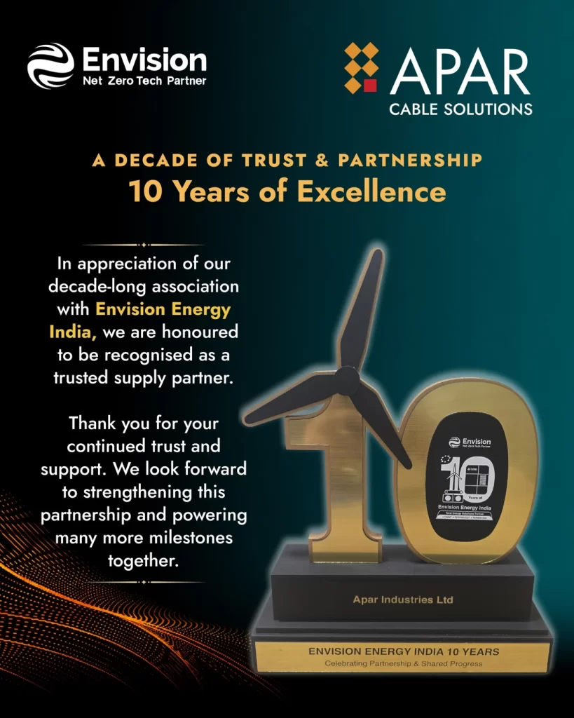 Envision Energy India - Envision Energy India recognises a decade of partnership with APAR